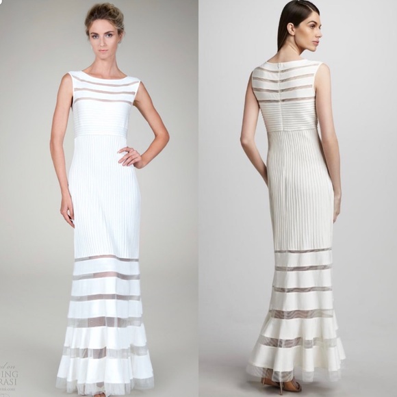 Tadashi Shoji Dresses & Skirts - 💕Host Pick💕 Tadashi Shoji Ivory Jersey Mesh Illusion Gown Dress Retail $650